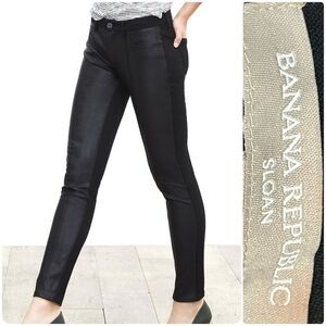 Banana Republic Black Sloan Skinny Pants With Faux Leather Front. Ankle Zippers